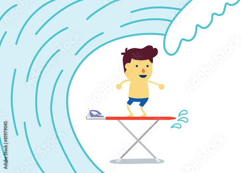 Kids play with stand on Iron table look like surfing