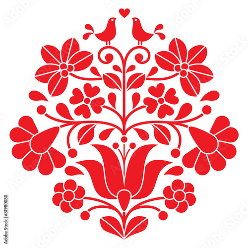 Kalocsai red embroidery - Hungarian floral folk pattern