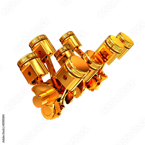 Pistons and Crankshaft isolated on white background ( V8 Engine)