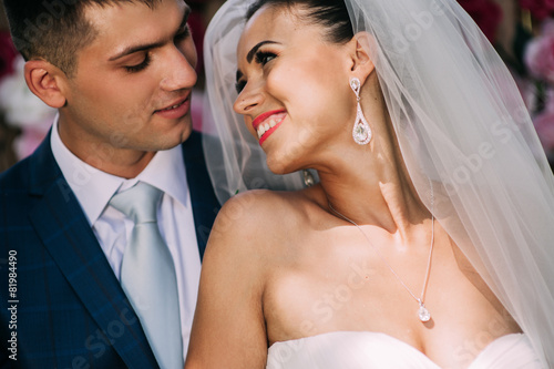 Sensual portrait of young elegant just married pair