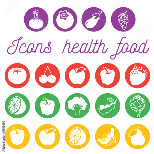 Set of icons with fruits and vegetables