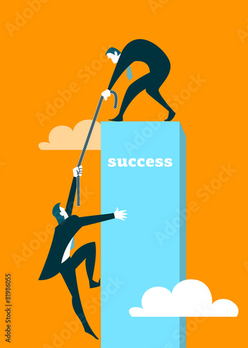 The businessman helps the partner to get on a pedestal