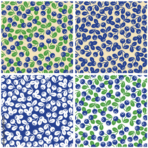 Set of seamless patterns of blueberry