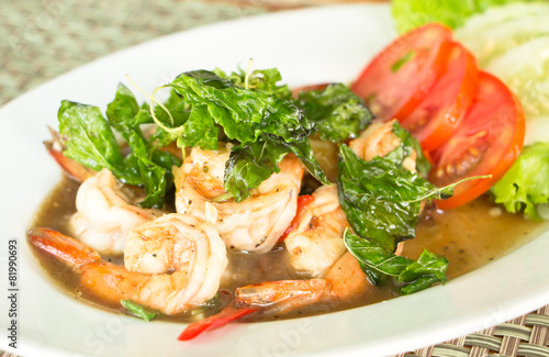 Thai food, Spicy fried shrimp with basil