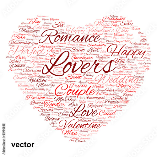 Vector conceptual Valentine heart word cloud