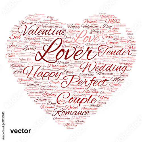Vector conceptual Valentine heart word cloud
