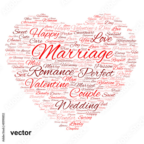 Vector conceptual Valentine heart word cloud