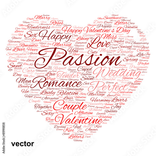 Vector conceptual Valentine heart word cloud