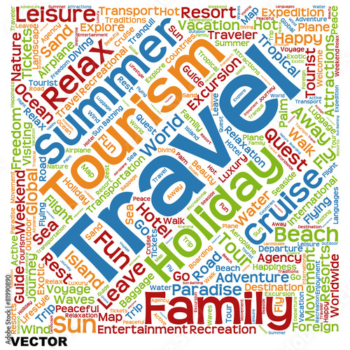 Vector conceptual tourism or travel  word cloud