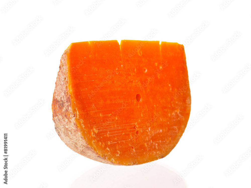 Handmade farm cheese slice isolated on white Handmade farm cheese slice isolated on white