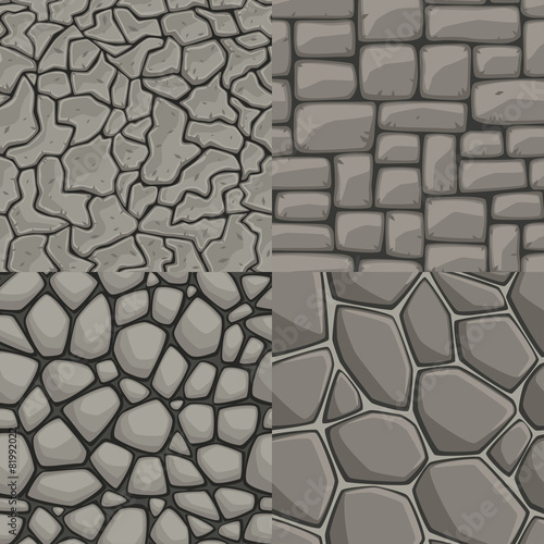 Vector cartoon stone wall seamless texture collection