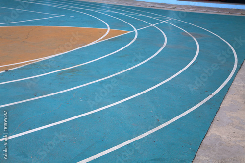 Corner curve of blue running track