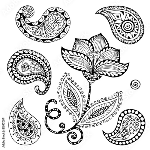 Henna Paisley Mehndi Doodles Abstract Floral Vector Illustration