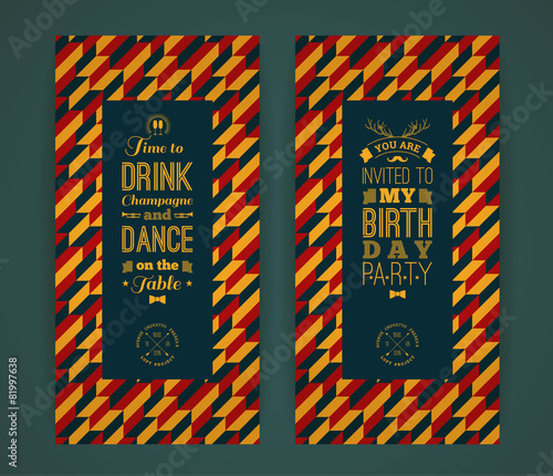 Happy birthday invitation, vintage retro background with geometr