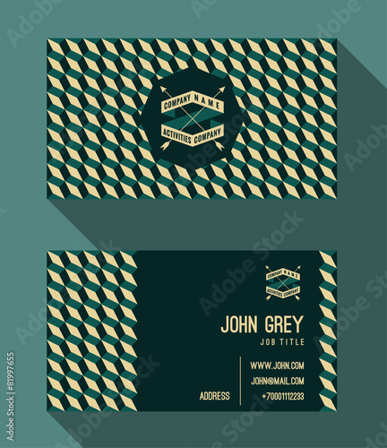 Business card template, vintage retro background with geometric