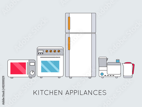 Flat modern kitchen appliances background concept