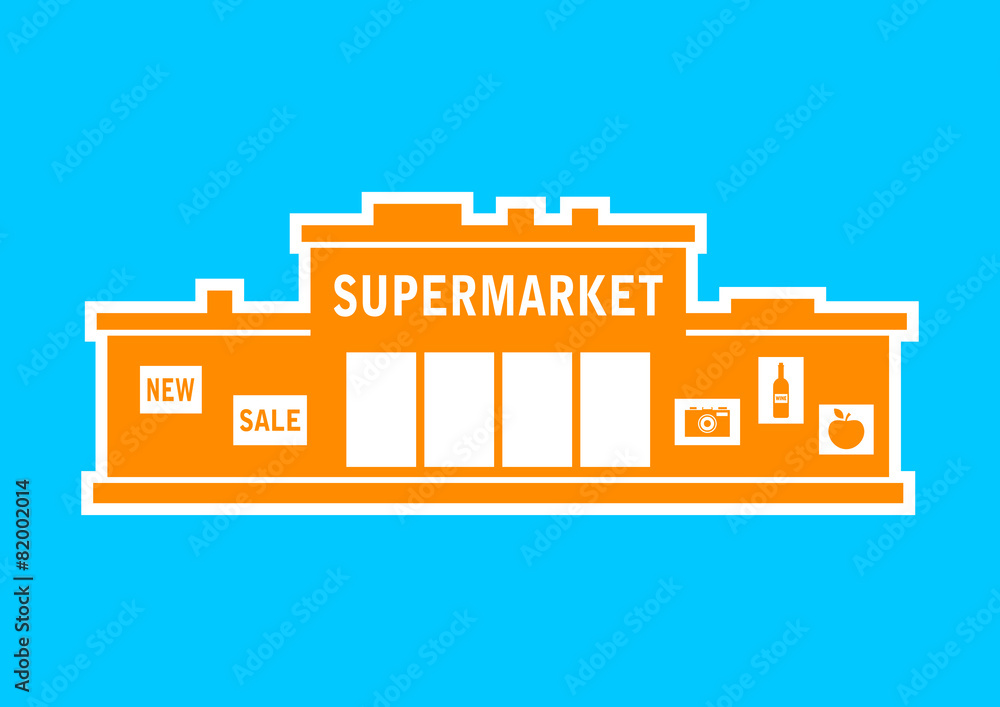 Orange supermarket icon on blue background