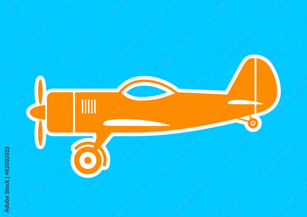 Orange plane icon on blue background