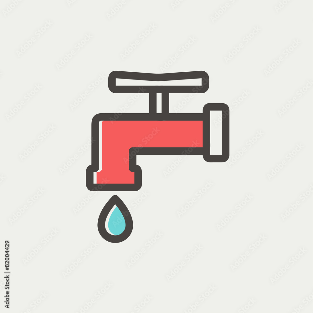 Faucet with water drop thin line icon