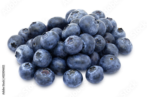 Heap of fresh blueberries isolated on white background