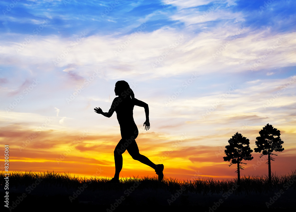 mujer corriendo por el campo Stock Photo