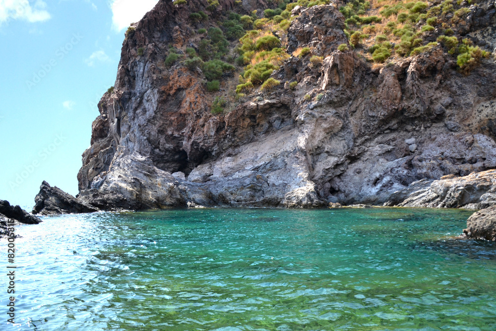 Panorama of the Aeolian islands seen from the sea