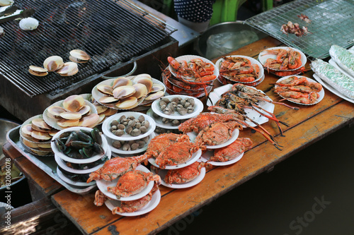 Grilled seafood.