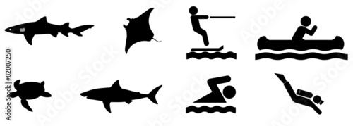 Poissons et activités nautiques en 8 icônes