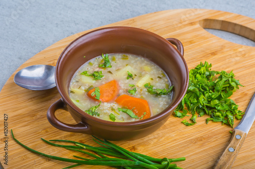 Traditional barley soup in a bowl