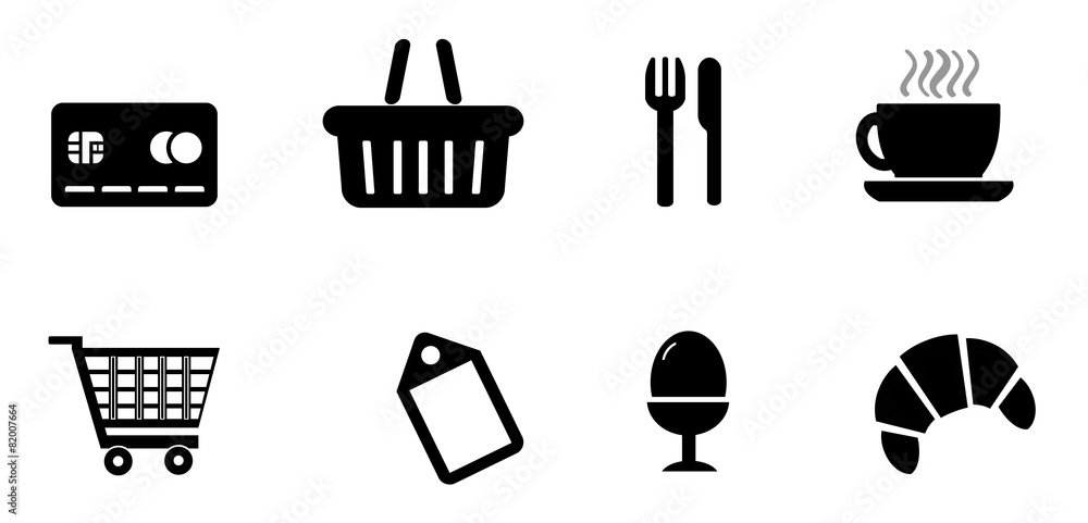 Fotografie Commerce et petit déjeuner en 8 icônes