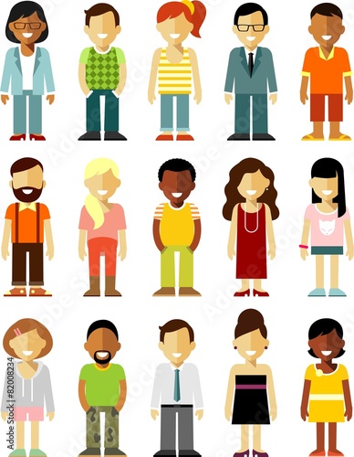 People characters stand set in flat style