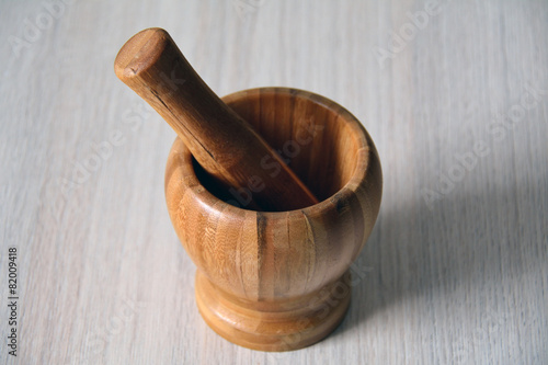 oldfashioned wooden mortar