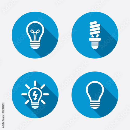 Light lamp icons. Energy saving symbols.