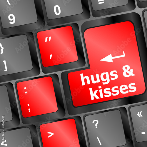hugs and kisses words on computer keyboard keys vector