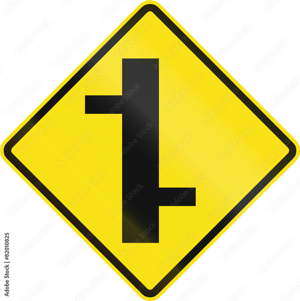 Chilean road warning sign: Offset roads intersection ahead Chilean road warning sign: Offset roads intersection ahead