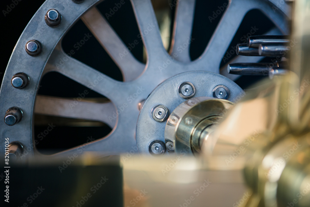 Fototapeta premium Large wheel, detail of clock internal parts