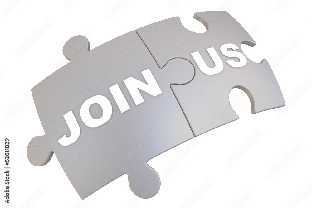 Join us. Inscription on the multicolored puzzles Join us. Inscription on the multicolored puzzles