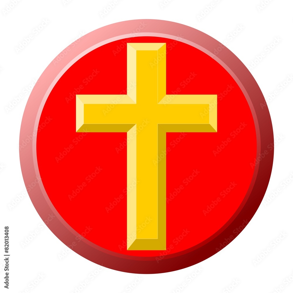 Obraz premium Gold Cross on Red Button - illustration