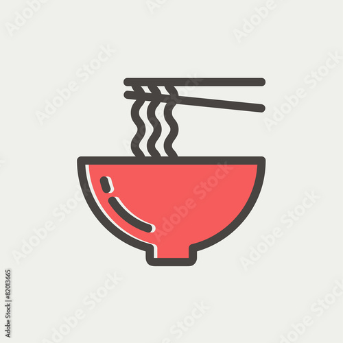 Noodles Bowl with a pair of chopsticks thin line icon