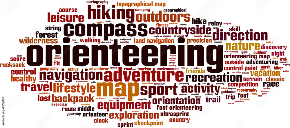 Obraz premium Orienteering word cloud concept. Vector illustration