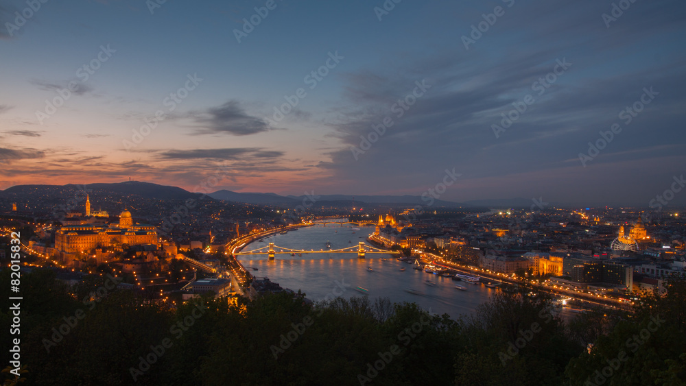 Budapest and Danube at night