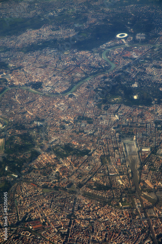 Aerial view of Rome, Italy from airplane window