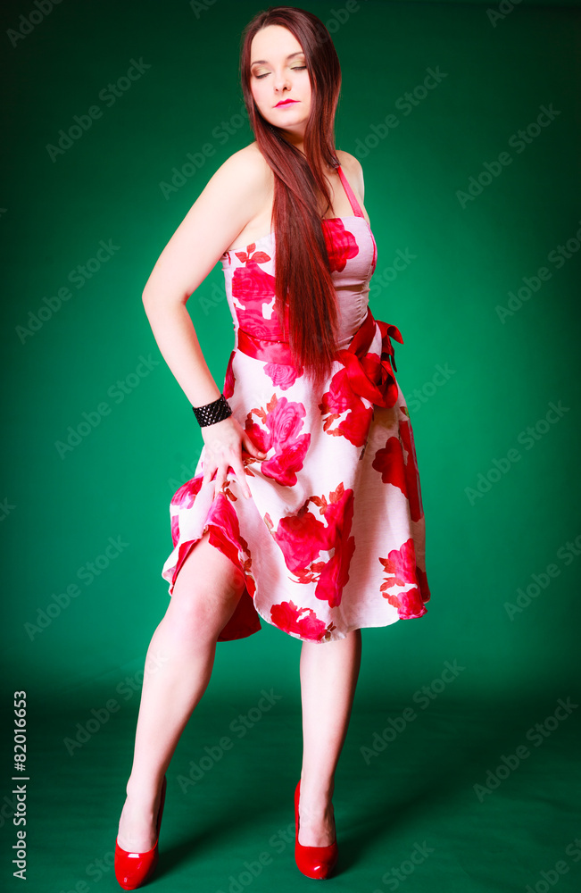 Full length female posing in summer dress. Full length female posing in summer dress.