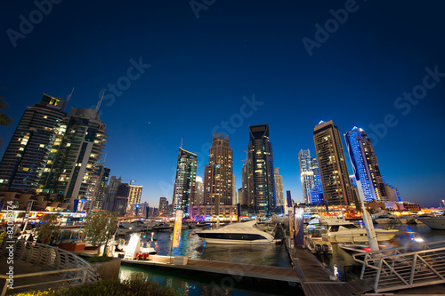 panoramic views of the night skyscrapers in Dubai