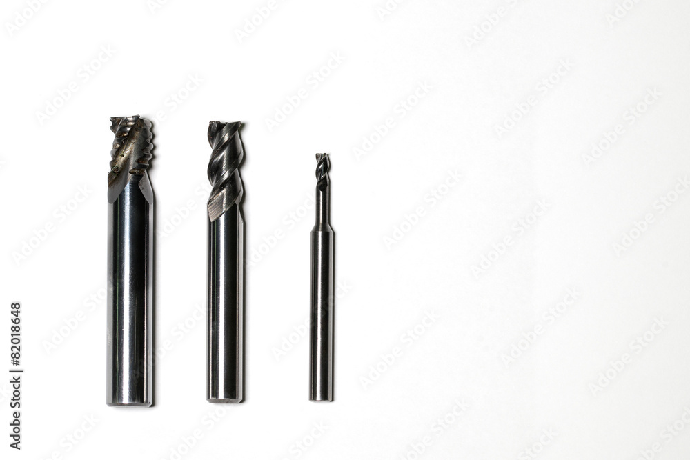 CNC machine bore and milling drill tools isolated on white CNC machine bore and milling drill tools isolated on white