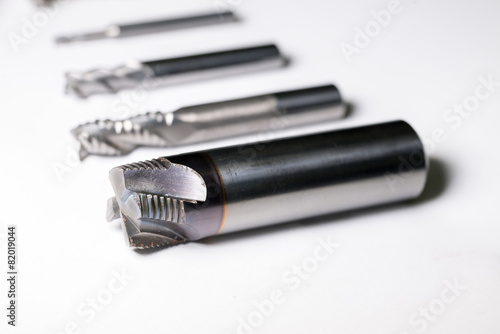 Obraz na płótnie CNC machine bore and milling drill tools isolated on white