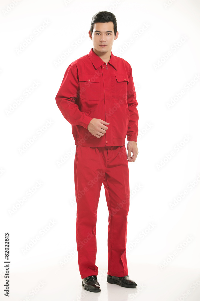 Fototapeta premium The young engineer various occupation clothing standing in front