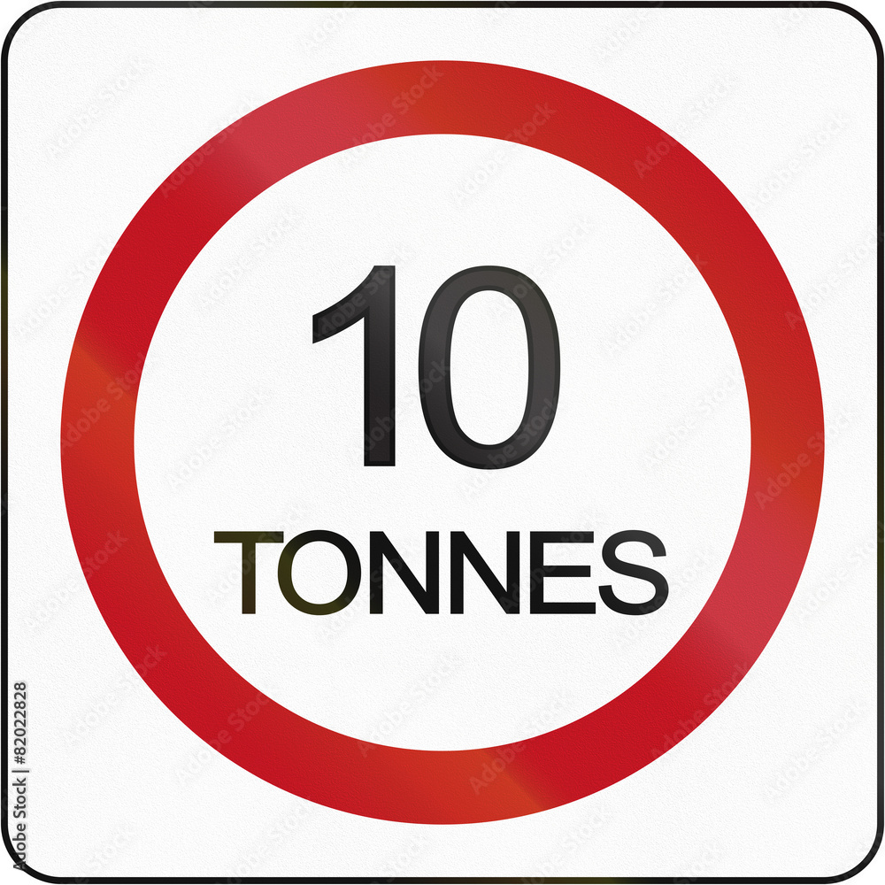 Bruneian traffic sign prohibiting throroughfare of vehicles with a weight over 10 metric tons Bruneian traffic sign prohibiting throroughfare of vehicles with a weight over 10 metric tons