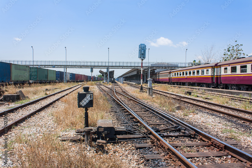 Obraz premium Railway on station, outdoor landscape