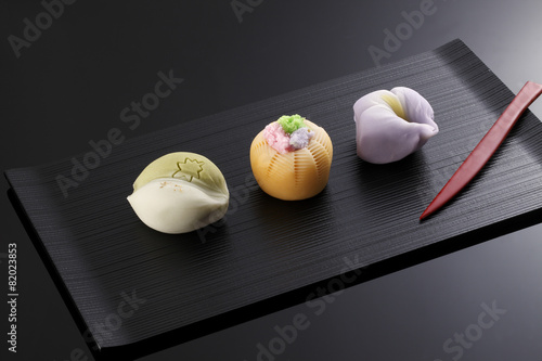 Japanese traditional confectionery cake" wagashi" on plate